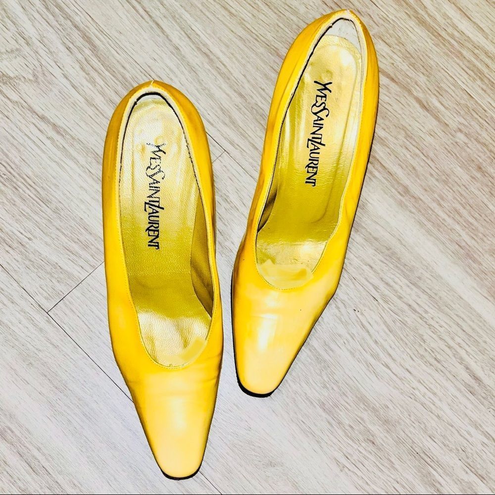 Yves Saint Laurent Vintage Yellow Gold Leather Pumps High Heel Shoes Women’s 7